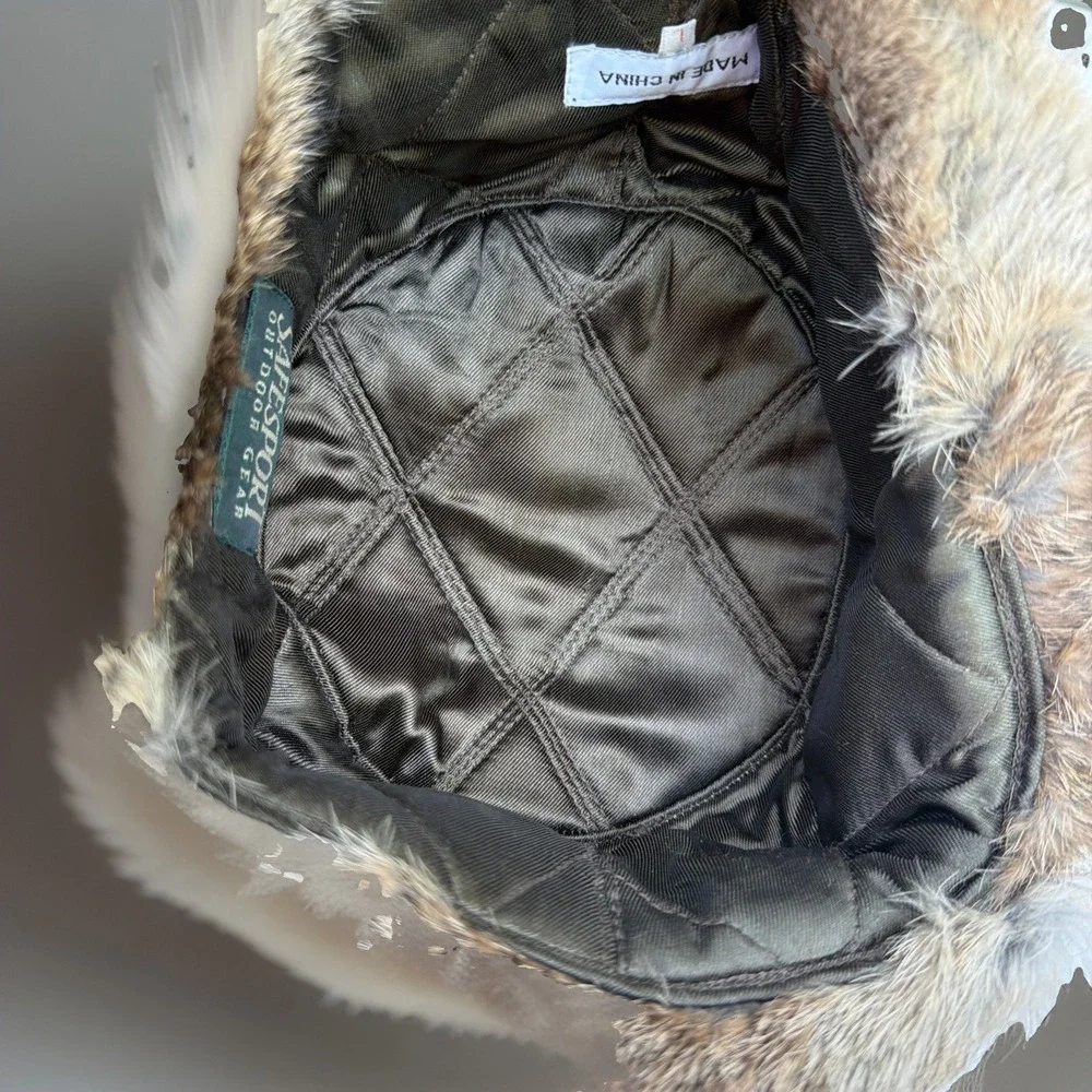 Vintage Natural Brown Rabbit Fur Trapper Hat w/ Ear Flaps Size L